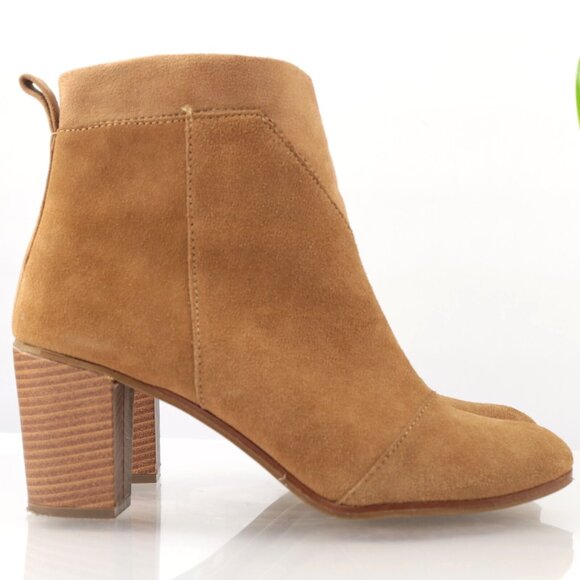 Toms Womens Lunata Boot Size 11 Tan Camel Suede Block Heel Bootie Comfy - Picture 1 of 13